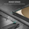 Close-up view of a black tablet case, highlighting its raised edges and camera protection. Produktbild-Vorschau