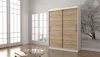A sliding door wardrobe in a room with large windows and a decorative tree mural on the wall. Náhled obrázku produktu