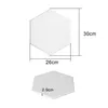 Two images of a white hexagonal acoustic panel with dimensions indicated. Produktbild-Vorschau