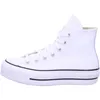 A side view of a white high-top Converse sneaker with a platform sole. Produktbild-Vorschau