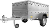 A silver utility trailer with a gray tarp is shown against a white background. Náhled obrázku produktu