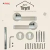 A product image showcasing door handles and their accessories against a light beige background. Produktbild-Vorschau