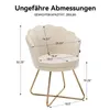 A beige velvet armchair with gold metal legs, shown with dimensions and weight capacity. Voir les images du produit