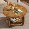 Runder Couchtisch aus Massivholz, 2-stöckiger Beistelltisch Produktbild-Vorschau 4