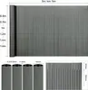 Diagrams showing dimensions and cross-sections of a grey PVC fence screening product. Podgląd zdjęcia produktu