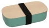 A teal and wood lunchbox with a black elastic strap. Produktbild-Vorschau