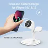 A hand is shown placing an iPhone onto a white wireless charging station that also has a spot for an Apple Watch. Produktbild-Vorschau