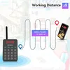 A restaurant pager system is shown with a diagram illustrating its working distance. Náhled obrázku produktu