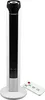 A white and black tower fan with a remote control. Produktbild-Vorschau