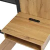 Close-up of a wooden bedside table with a built-in charging station and a black metal frame. Podgląd zdjęcia produktu