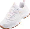A white Skechers D'Lites sneaker with beige accents and a brown sole, shown from a three-quarter angle against a white background. Produktbild-Vorschau