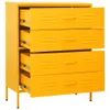 A yellow metal dresser with four drawers, some of which are partially open, shown against a white background. Anteprima dell’immagine prodotto