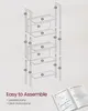An assembly diagram for a bookshelf, showing individual parts and how they fit together, along with text indicating ease of assembly. Produktbild-Vorschau
