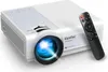 A white projector and a black remote control are shown on a white background. Produktbild-Vorschau