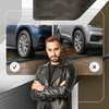 A man in a leather jacket standing in front of two cars, with check and cross icons. Produktbild-Vorschau