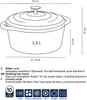 Diagram and specifications for a round roasting pan. Anteprima dell’immagine prodotto