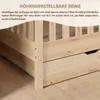 Close-up of a wooden bed frame, showing the leg and a drawer. Náhľad obrázku produktu