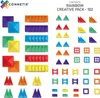 A collection of colorful magnetic building tiles arranged in rows and groups. Produktbild-Vorschau