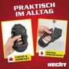 A marketing image showing shoe spikes being cleaned under a faucet and held by a hand. Produktbild-Vorschau