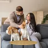 Relaxdays Bijzettafel, rond, met wielen, lichtbruin-zwart Productafbeelding-voorbeeld 3