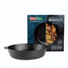 A cast iron pan and its packaging are displayed against a white background. Produktbild-Vorschau