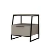 A modern nightstand with a drawer and an open shelf, presented against a white background. Voir les images du produit