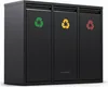 A black three-compartment recycling bin with recycling symbols on each compartment. Náhľad obrázku produktu