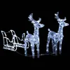 A lighted Christmas decoration of two reindeer pulling a sleigh, set against a black background. Podgląd zdjęcia produktu