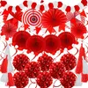 ZERODECO Papier Pompoms Girlande Rot Party Deko 41 Stück Produktbild-Vorschau 1