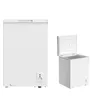 Two white chest freezers are displayed against a white background. One is closed and the other is open. Produktbild-Vorschau