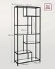 A tall, black metal bookshelf with glass shelves, featuring dimensions overlaid on the image. Náhled obrázku produktu