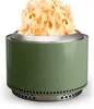 A green Solo Stove Yukon fire pit with a stand, burning with flames, on a white background. Produktbild-Vorschau