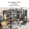 A loft bed with a desk, shelves, and a wardrobe area, set up in a room. Podgląd zdjęcia produktu