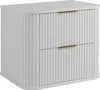 A white bathroom cabinet with two drawers and gold handles, shown against a white background. Produktbild-Vorschau
