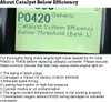 A diagnostic tool displaying a 'Catalyst System Efficiency Below Threshold' error code, with accompanying troubleshooting advice. Produktbild-Vorschau