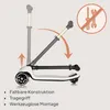 Diagram showing how to fold and adjust a scooter, with text describing features. Anteprima dell’immagine prodotto