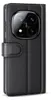 A black leather flip case for a smartphone is shown from the side. Produktbild-Vorschau