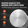 A close-up of the bottom of a stainless steel pot with descriptive text and icons on the left. Náhled obrázku produktu