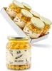 A display of six jars of lupines in a cardboard box, with one jar in the foreground. Produktbild-Vorschau