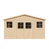 A front view of a wooden garden shed with multiple windows and double doors, presented on a white background. Anteprima dell’immagine prodotto