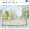 Interior view of a greenhouse with text overlays highlighting its features. Náhled obrázku produktu