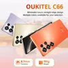 Multiple OUKITEL C66 smartphones in different colors are displayed diagonally, with text overlays highlighting features. Produktbild-Vorschau