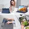 Collage of a woman using a tablet, a tablet in a case, a tablet being placed in a bag, and a person holding a tablet. Produktbild-Vorschau