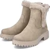 A pair of beige winter boots with faux fur trim, shown against a white background. Voir les images du produit