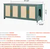 A product shot of a green cabinet with rattan doors and gold handles, with dimensions indicated. Produktbild-Vorschau