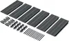 A set of dark gray wooden planks and fasteners arranged on a white background. Voir les images du produit
