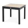 A square outdoor table with a slatted top and black legs, shown against a white background. Produktbild-Vorschau