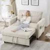 A woman is relaxing on a beige sofa bed in a living room. Produktbild-Vorschau