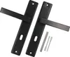 Two black door handles with mounting hardware on a white background. Produktbild-Vorschau