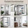 A collage of four images showing different glass display cabinets in various settings. Produktbild-Vorschau